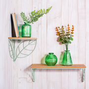 Set of 3 small green glass bud vases
